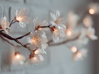 Elegant Cherry Blossom String Lights on a Soft Background
