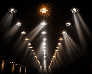 Dramatic Ceiling Lights with Light Rays Illuminating Dark Space