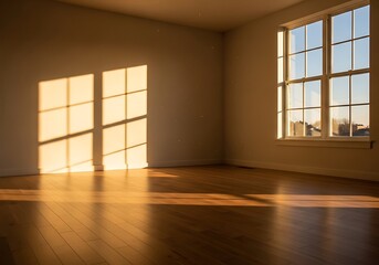 Sunlight Casts Grid Patterns on Walls and Floor, Room Interior Ambiance