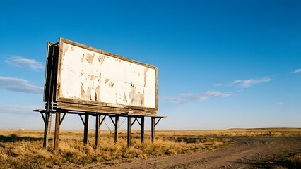 Empty Billboard Structure in Desert Landscape Under Blue Sky.