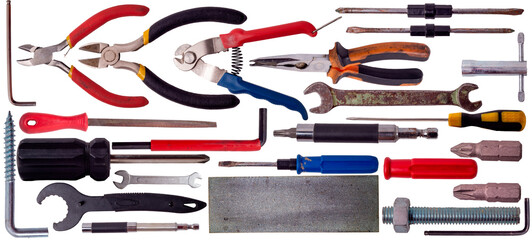 Isolated various hand tools collection on a white background