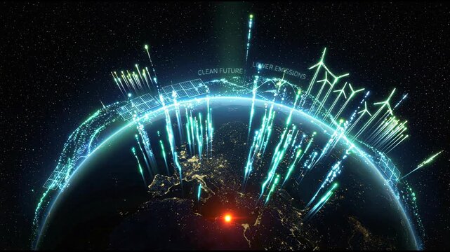 Global cyber attack visualization with digital data spikes erupting from Earth surface