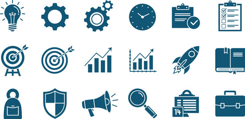 Vector set of blue business and technology icons for web design infographic illustration symbol