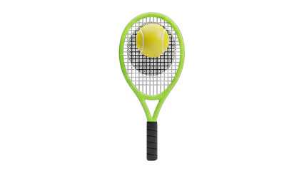 Vibrant Yellow Tennis Ball Suspended Above a Neon Green Tennis Racket on a Transparent Background Perfect for Sports and Recreation Themes