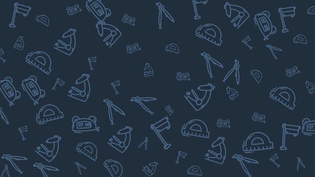 Animation background features colorful school supplies doodles. Perfect for educational presentations, stationery designs, backtoschool themes, and learning materials.