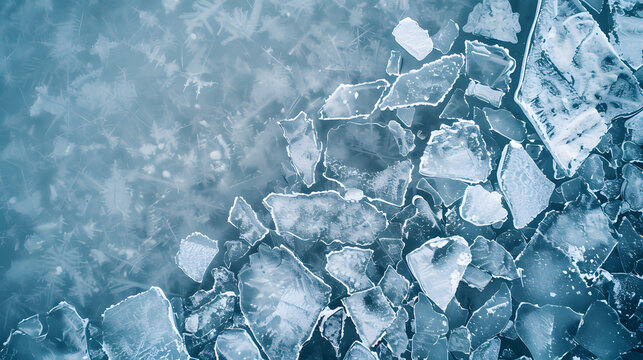 aerial view of frozen lake cracked ice texture - Powered by Adobe