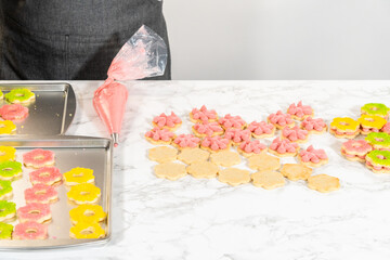 Half Assembled Cookie Sandwiches in Progress