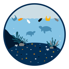 Abstract landscape vector illustration showcasing Microplastics have been found the deepest parts of the ocean.
