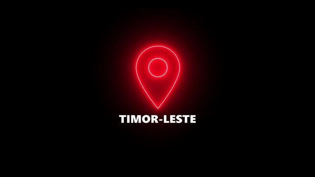 Red Neon Location Pin Icon With Timor- Leste Text On Black Background map marker navigation