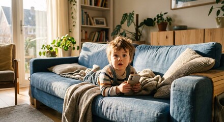 Cute Toddler Engaged with Smartphone at Home