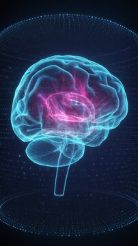 human brain hologram, rotate 360 ​​degrees high tech 