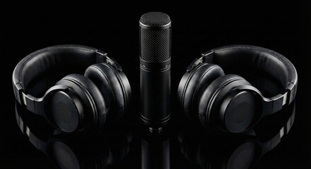 Black Studio Microphone and Headphones