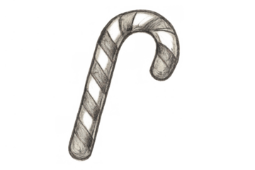 Candy cane sketch drawing a holiday sweet treat and christmas confection, isolated with stripes