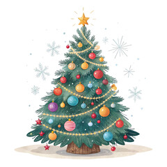 christmas tree with decorations isolated on white