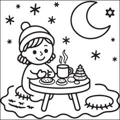 Bold and Easy cozy Girl christmas black and white coloring pages for adults