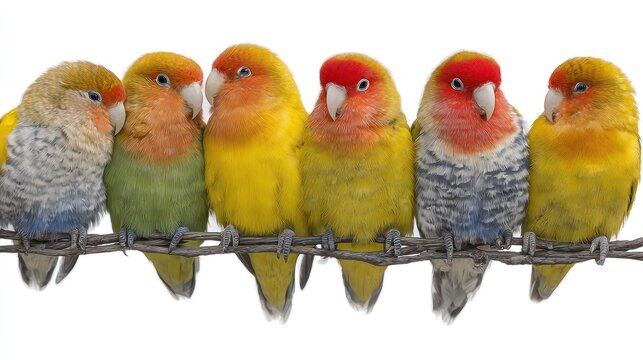 Colorful parakeets perched on a wire
