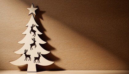Wooden Tree Ornament with Reindeer Design on Rustic Background