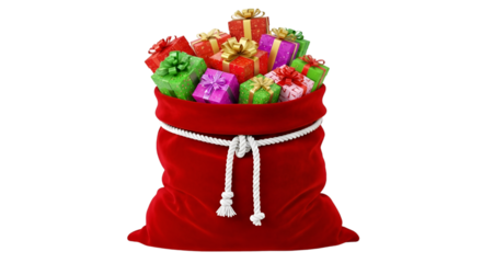 Santa sack filled with colorful Christmas gifts festive holiday
