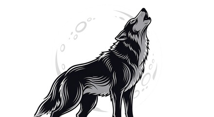 Wolf howling illustration black white wild animal nature art