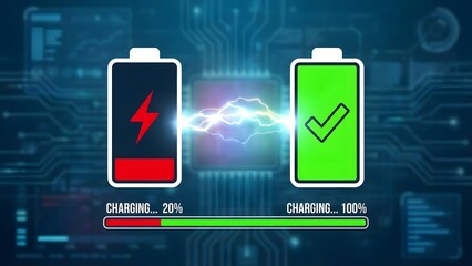Digital Battery Charging and Power Status Illustration.
