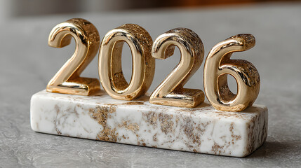 Golden 2026 on marble base