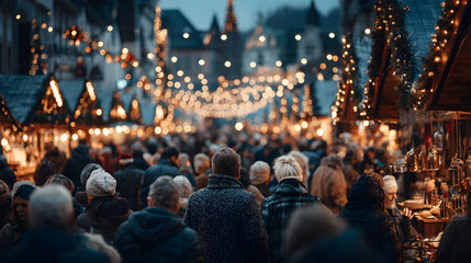 Winter market crowd at dusk