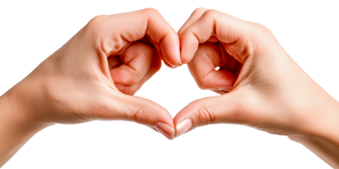 Heart hands gesture love symbol human hand skin closeup fingers forming heart romantic sign friendship support caring mood isolated transparency background, isolated