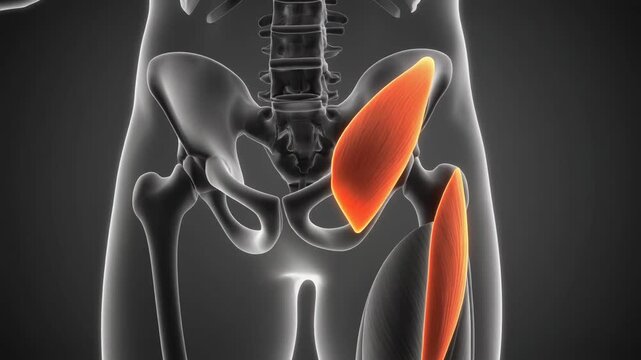 Anatomical 3D Animation: Gracilis Muscle and Hip Anatomy with Orbiting Camera
