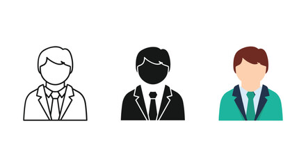 Three businessmen icons in different styles