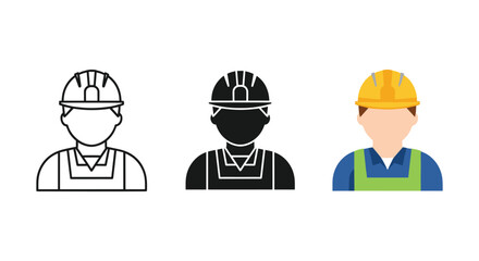 Construction worker icons in different styles