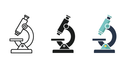 Microscope icon set in different style and color