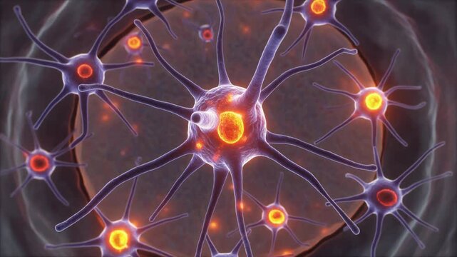 Microscopic view of interconnected neurons, depicting neural network and signaling pathways