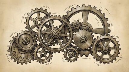 Interlocking Gears Mechanical System Engineering Concept.