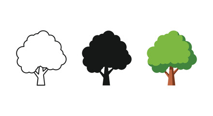 Three trees with different styles and colors