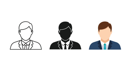 Three businessmen icons in different styles