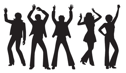 silhouettes of groovy s disco dancers partying 