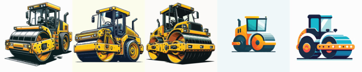vector road roller white background flat design
