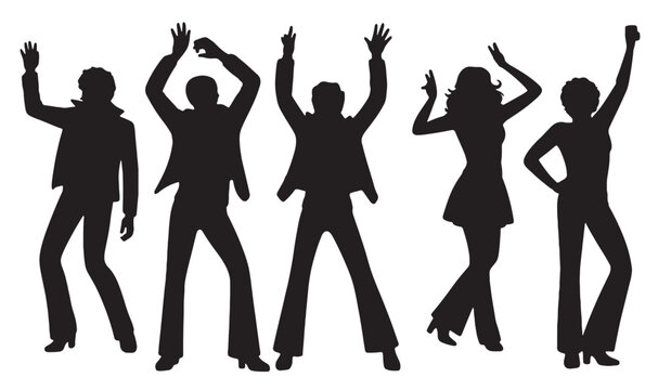 silhouettes of groovy s disco dancers partying 