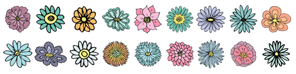 Simple flower clipart. Set of hand drawn floral doodle. For print, web, design, decor, logo