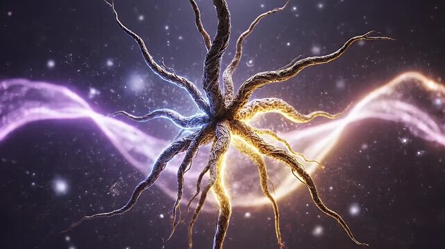 Abstract digital art of a cosmic entity with energy and light.