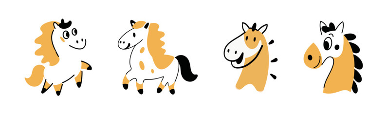 Cute Cartoon Horse Characters Set