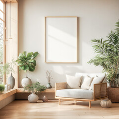 Bright Scandinavian Living Space with Wall Art Mockup