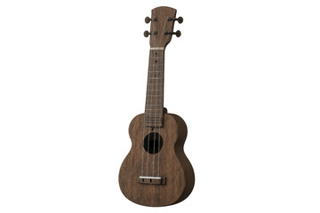 Naklejka premium Ukulele, wooden hawaiian acoustic string instrument, standing on transparent background, conveying music and relaxation theme