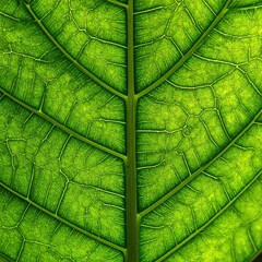 Detailed close-up of a vibrant green leaf's vein structure
