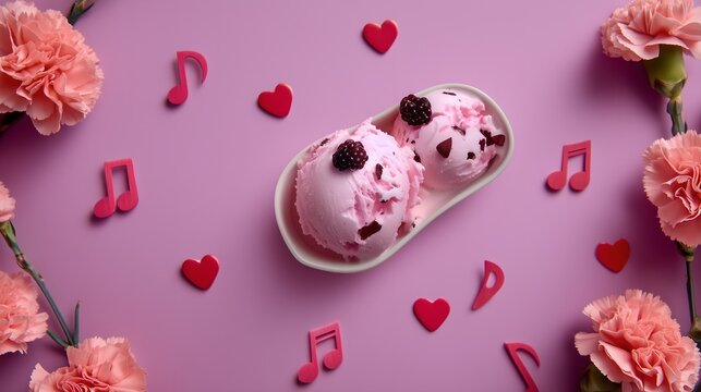 Flowers, petals, music notes and love, Valentine style