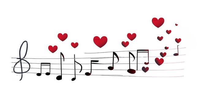 Music notes and heart love on note lines, simple art wallpaper background
