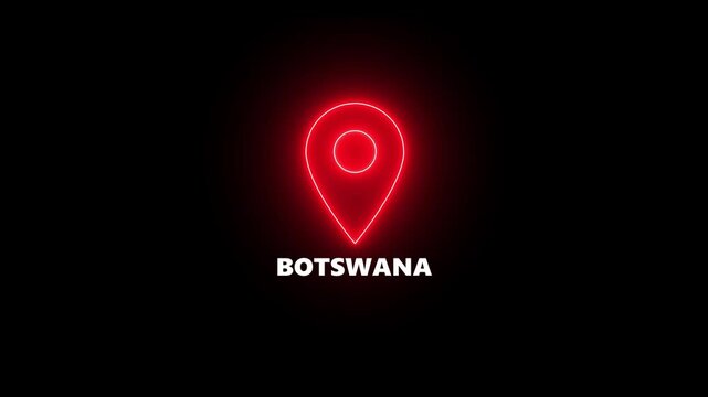 Red Neon Location Pin Icon with Botswana Text on Black Background map marker navigation