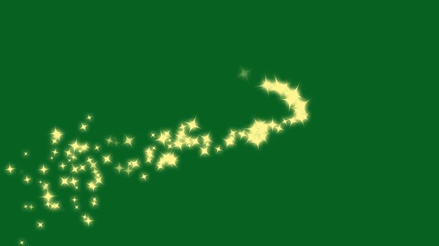 Golden glitter sparkles trail with twinkling stars animation. fast glittering star lines, animated shine stars, stars blinking sparkle cute animation, sparkling starry line effect on green screen. 4k