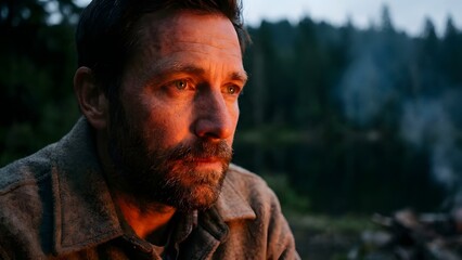 Contemplative Man Outdoors During Sunset.