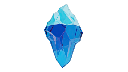 Vibrant Blue Geometric Iceberg with Sharp Edges and Transparent Background Isolated on Black